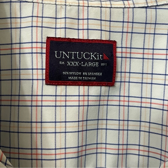 UNTUCKit Shirt Mens 3XL White Blue Plaid Nylon Performance Stretch Long Sleeve - Picture 8 of 11